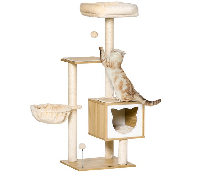 Arranhador para Gatos Aglomerado de Madeira, Pelúcia e Sisal Bege
