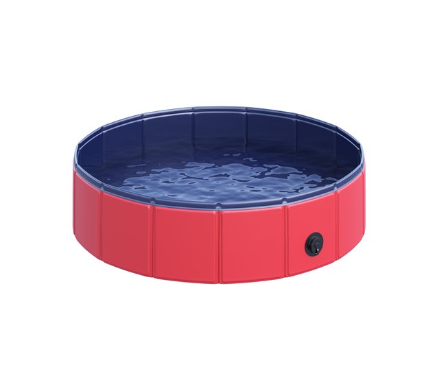 Piscina para animais de estimação PVC, placa de madeira PawHut Vermelho