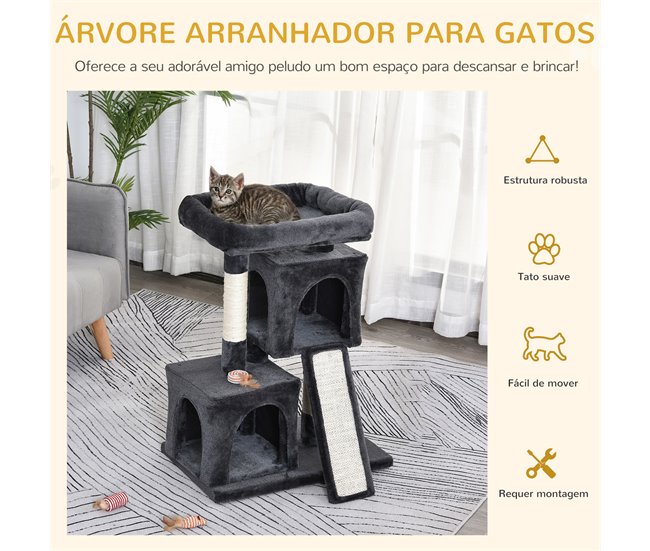 Arranhador para Gatos Aglomerado de Madeira e Sisal PawHut Cinza