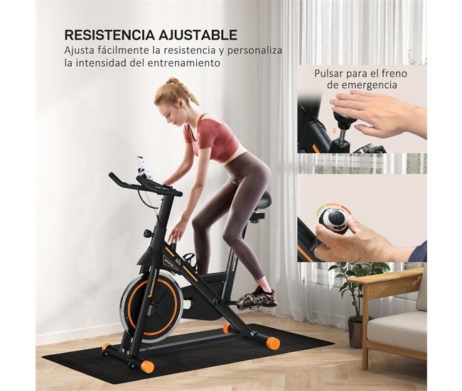 Bicicleta Estática Aço, PVC, ABS HOMCOM Laranja