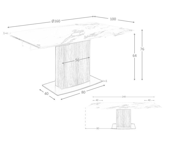 ANGEL CERDA Mesa de jantar extensível barril oval mármore porcelânico e nogueira 240x100 Nogal