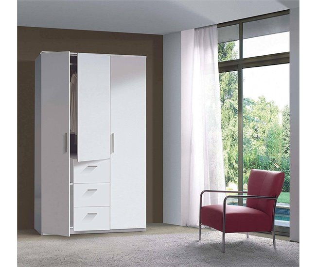 Armário de 3 portas com efeito madeira Branco