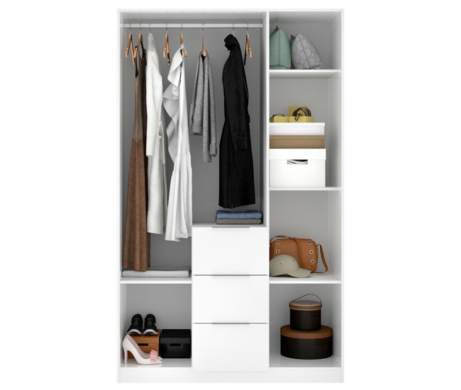Armário de 3 portas com efeito madeira Branco