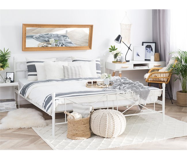 Beliani Cama com estrado Metal RODEZ 146x208 Branco