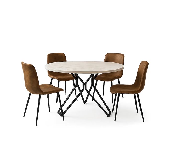 Conjunto mesa redonda mármore branco 100 cm + 4 cadeiras vintage