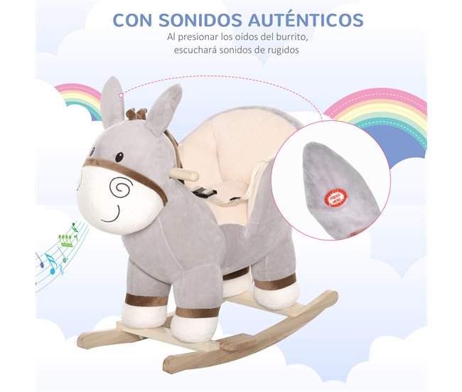 Baloiço Infantil Madeira de Álamo, Metal e Pelúcia HOMCOM Cinza