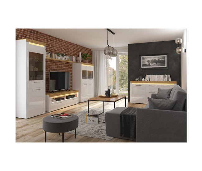 Armário de porcelana LED de 4 portas Nara Madeira