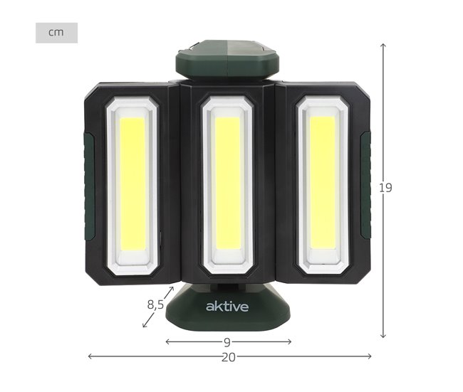 Aktive Projetor triplo LED para exterior 3 em 1 USB e powerbank 1500 lúmens Preto