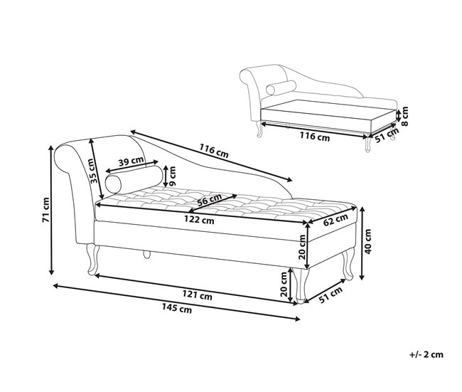 Beliani Chaise longue à esquerda Veludo PESSAC Azul/ Verde