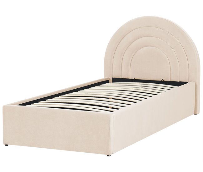 Beliani Cama com armazenamento Veludo ANET 98x218 Azul Claro