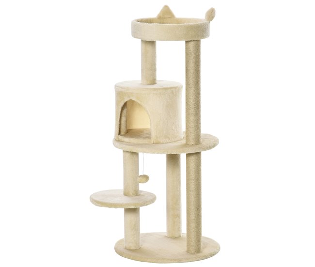 Arranhador para Gatos Aglomerado de Madeira, Pelúcia e Sisal Creme