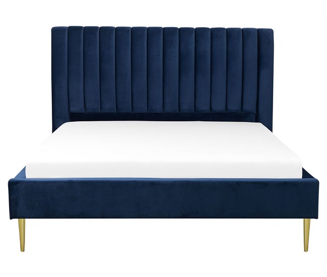 Beliani Cama com estrado Veludo MARVILLE 182x225 Areia