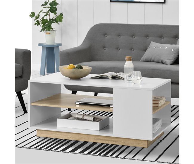 Mesa de centro Trelleborg com prateleira de aglomerado Natural/ Branco