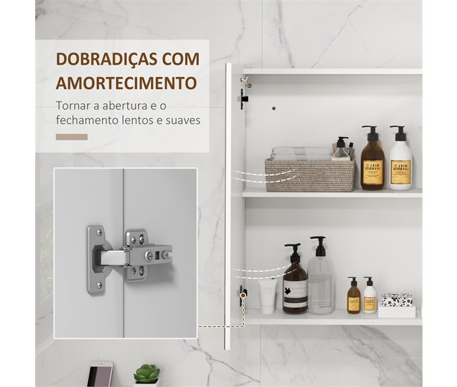 Armário Casa de Banho com Espelho MDF e Vidro kleankin Branco