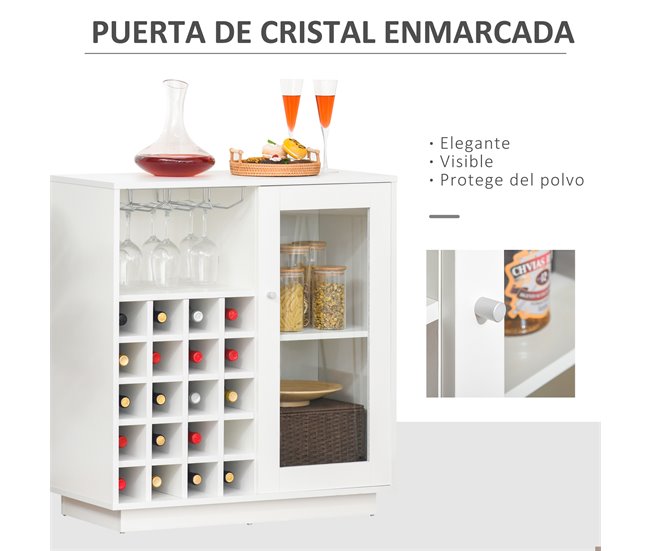 Aparador de Cozinha Metal, Melamina de Madeira e Cristal HOMCOM 80 Branco