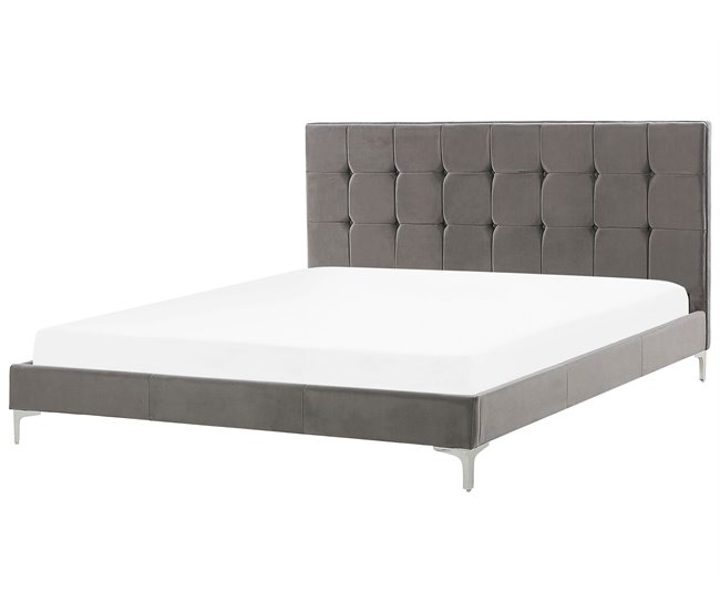 Beliani Cama com estrado Veludo AMBERT 188x212 Cinza