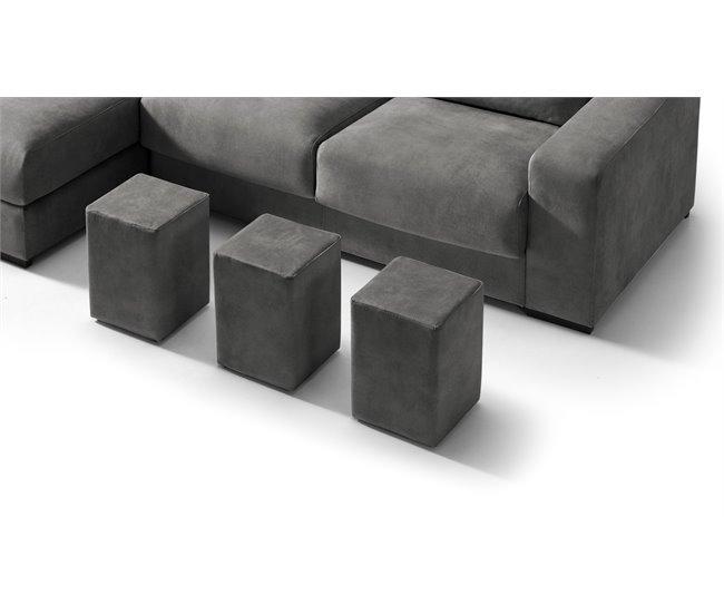 Chaise longue 3 lugares com 3 puffs FULL Antracite