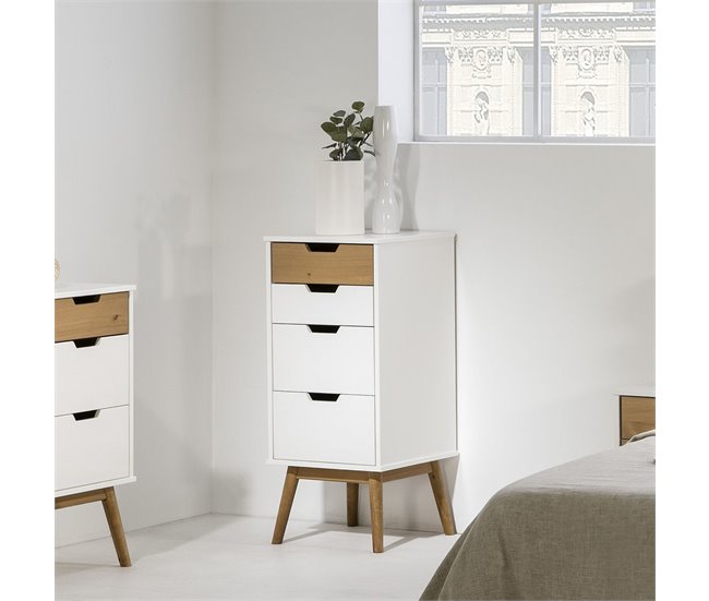  Armário de cabeceira Baku 4 gavetas branco/cera 40 Branco Veta