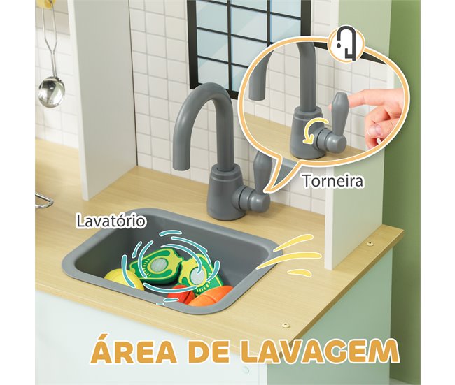 Cozinha de Brinquedo MDF, Aço Inoxidável e PP AIYAPLAY Azul
