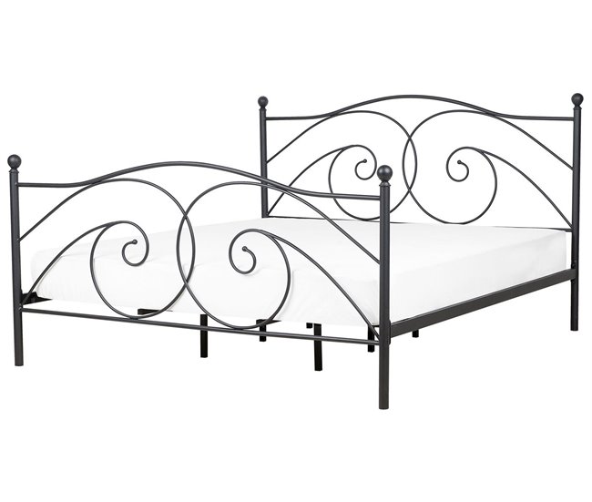 Beliani Cama com estrado Metal DINARD 187x208 Preto