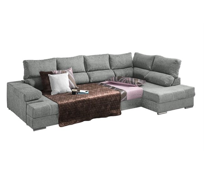 Mega Sofá Cama Chaise Longue Canto Itália 345cm Cimento