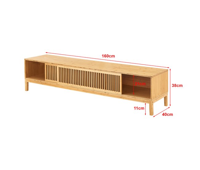 Mesa de TV Videbæk com 2 portas de correr em bambu 160 Natural