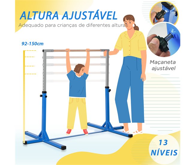 Barra de Ginástica Aço e Madeira de Faia HOMCOM Azul