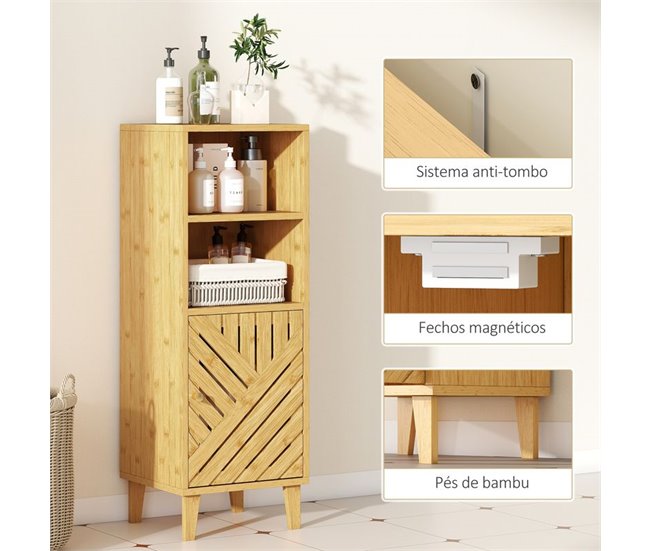 Armário Casa de Banho Bambu e Melamina de Madeira HOMCOM Castanho