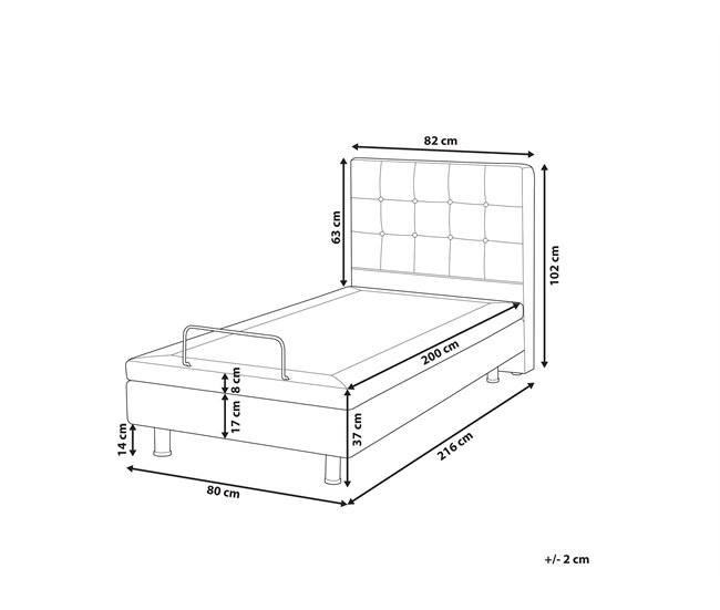Beliani Cama ajustável Poliéster DUKE 82x216 Cinza Claro