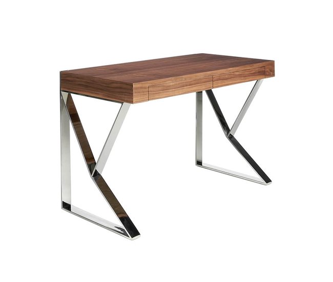 ANGEL CERDA Secretária em nogueira e aço cromado Nogal