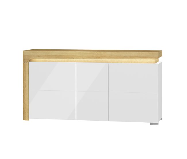 Aparador LED de 3 portas Teo 159 Branco/ Madeira