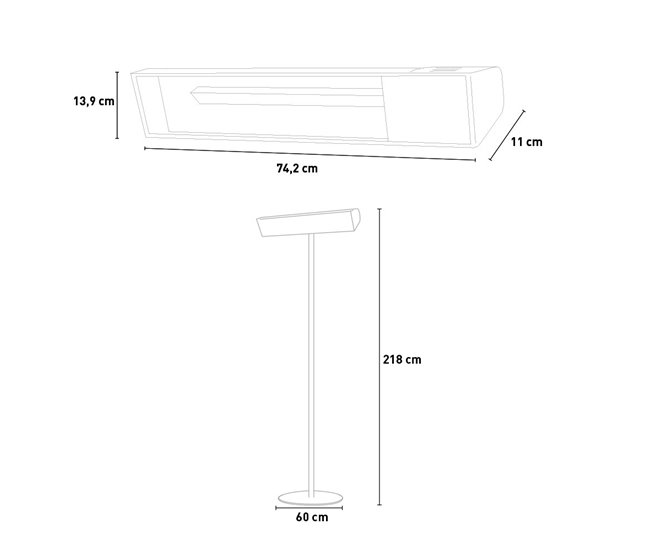 Radiador de pedestal exterior de infravermelhos de onda curta de 2000W, Preto Preto
