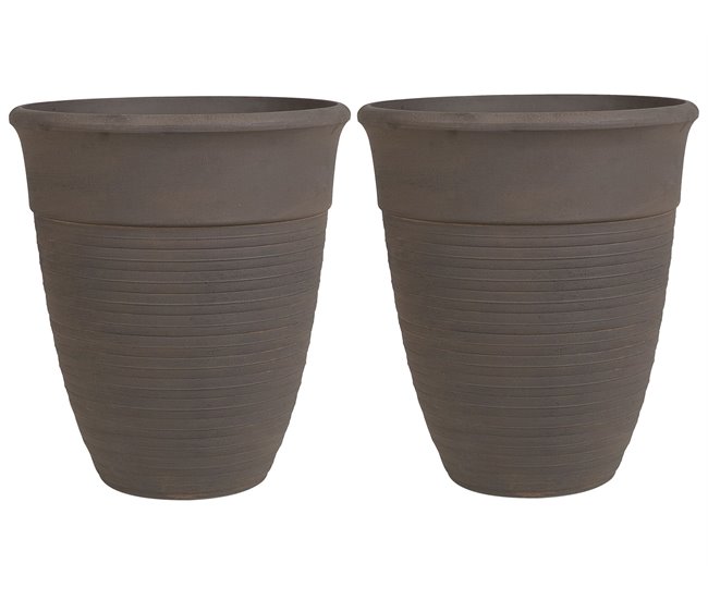 Beliani Conjunto de 2 vasos para plantas KATALIMA Castanho