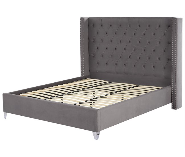 Beliani Cama Terciopelo LUBBON 209x215 Cinza