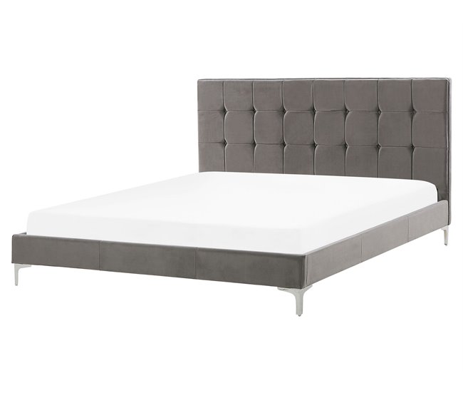 Beliani Cama com estrado Veludo AMBERT 168x212 Cinza