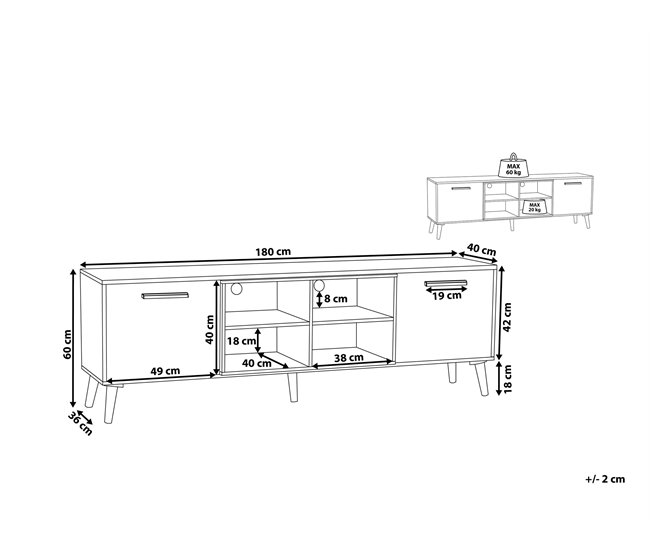 Beliani Mesa de TV ALLOA 180 Branco