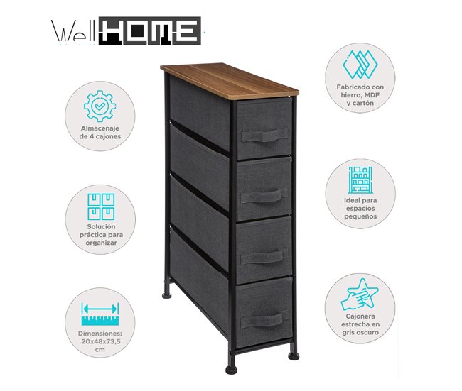 WELL HOME - Armazenamento com 4 gavetas Cinza