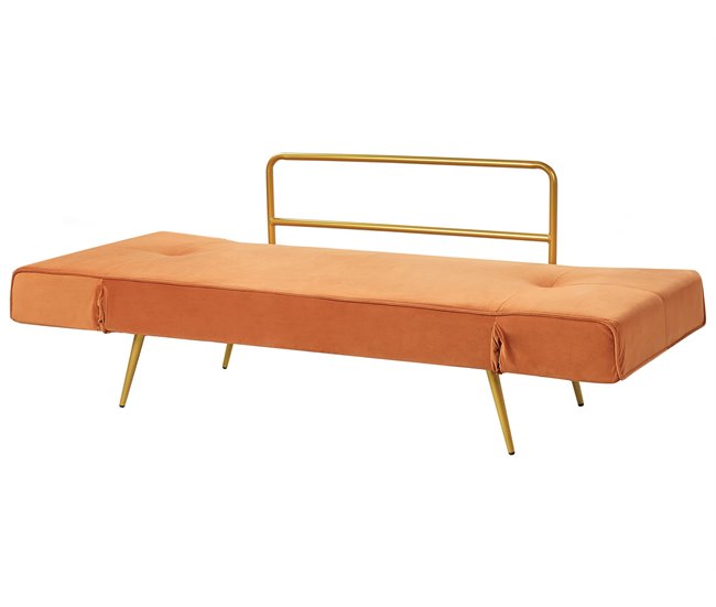 Beliani Sofá-cama Veludo SAARELA Laranja