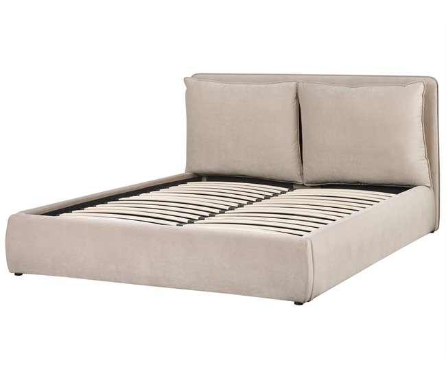 Beliani Cama com armazenamento Veludo BAJONNA 183x235 Bege