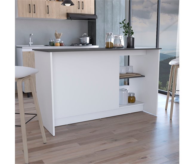 Ilha de cozinha Juniper em melamina com 2 portas e 6 prateleiras Branco