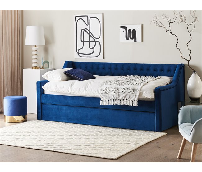 Beliani Cama nido Terciopelo MONTARGIS 91x219 Azul Marino