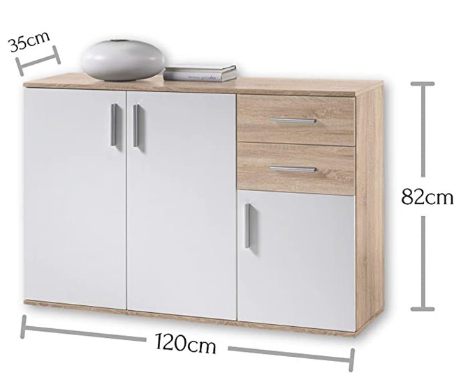 Aparador Cômoda 3 Portas e 2 Gavetas 120 Branco/cinza