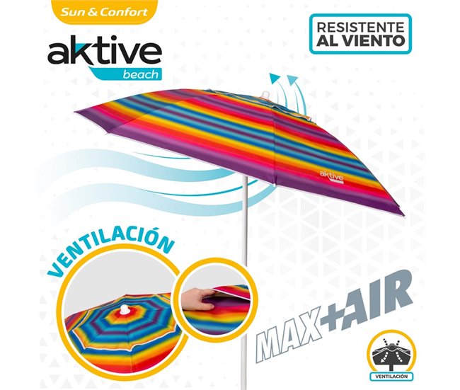 Guarda-sol de praia teto ventilado + proteção UV50 Aktive Beach Multicor