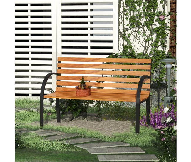 Banco de parque Aço e madeira Outsunny 122x60 Castanho