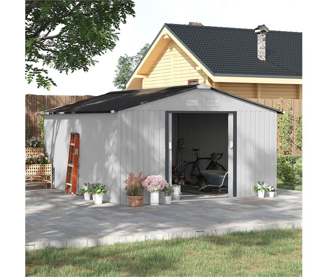 Abrigo de Exterior Aço Galvanizado e PP Outsunny Cinza