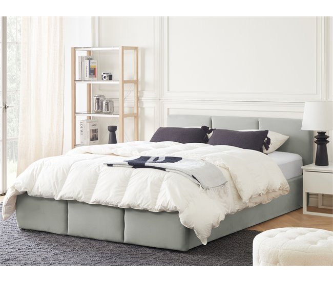 Beliani Cama com armazenamento Veludo BOUSSE 171x219 Bege