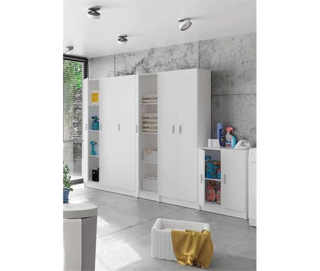 Armário multiuso com 2 portas com efeito madeira 58 Branco