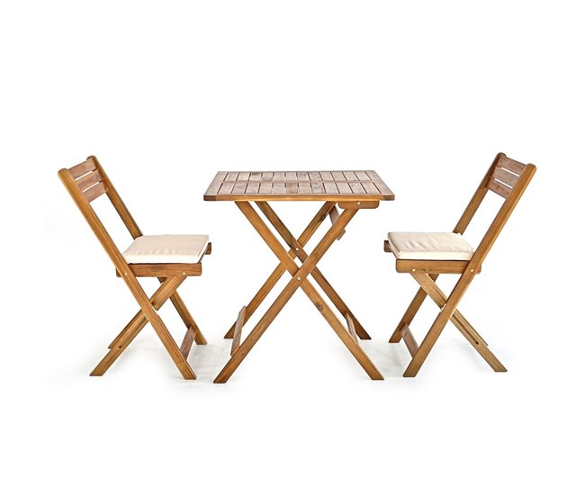 Conjunto de mesa e cadeiras dobráveis ​​de madeira para jardim Natural