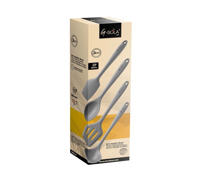 G-sola conjunto de 4 utensílios de silicone cinza – silicone alimentar livre de bpa, resistente até 260 °c, ergonômicos, adequados para lava-louças, seguros para superfícies antiaderentes.