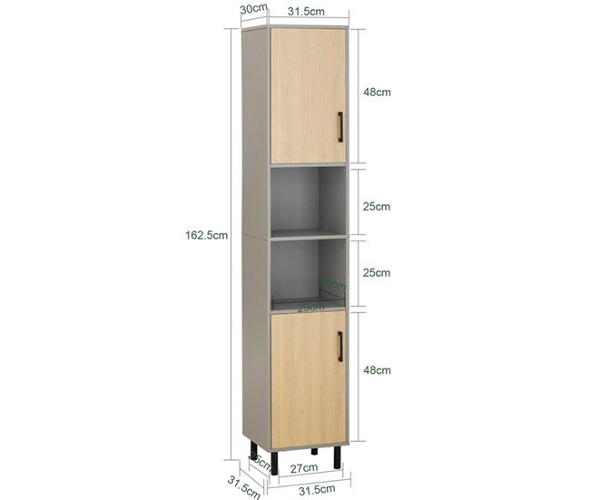 Armário de casa de banho alto com 2 portas BZR131-NG SoBuy Cinza
